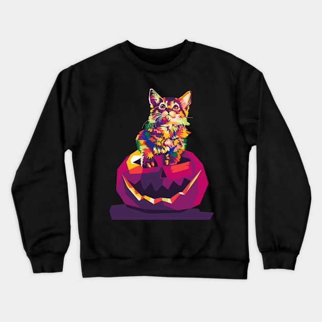 cat in pumpkin wpap Crewneck Sweatshirt by cool pop art house